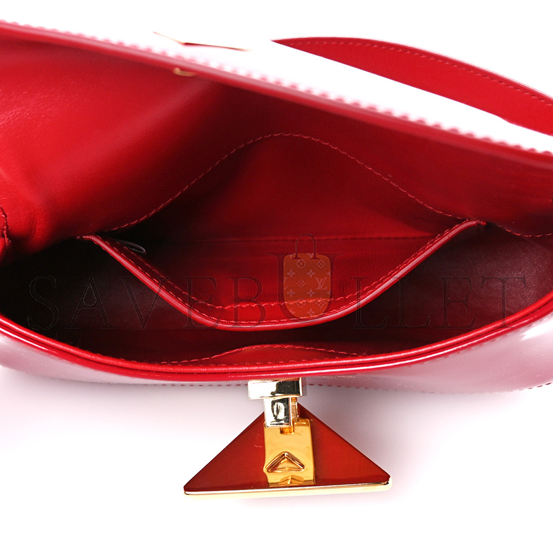 PRADA VERNICE TRIANGLE LOGO FLAP ADJUSTABLE STRAP SHOULDER BAG CHERRY 1BD355 (24*11*4cm)